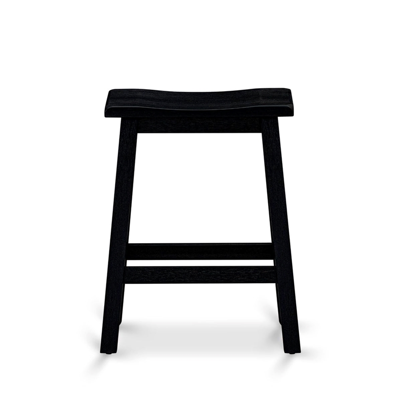 East West Furniture Wood Table/2 Kitchen Stools/1 Bench in Wire brushed Black