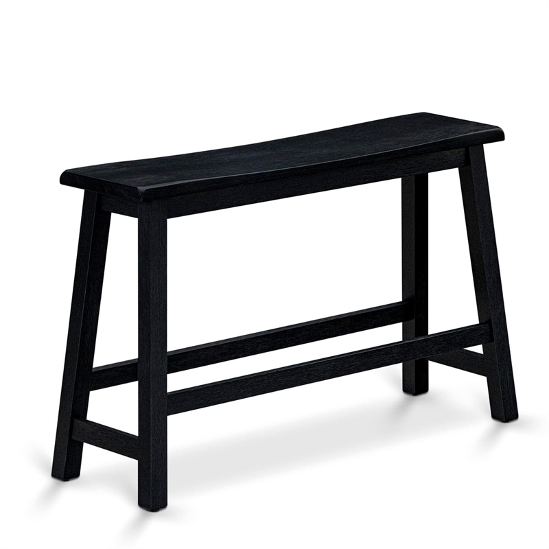 East West Furniture Wood Table/2 Kitchen Stools/1 Bench in Wire brushed Black