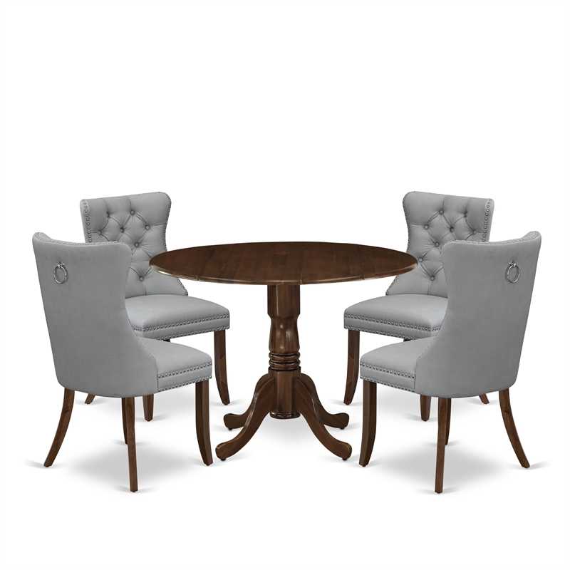 East West Furniture 5-Piece Modern Dining Table Set in Light Gray/Antique Walnut