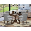 East West Furniture 5-Piece Modern Dining Table Set in Light Gray/Antique Walnut
