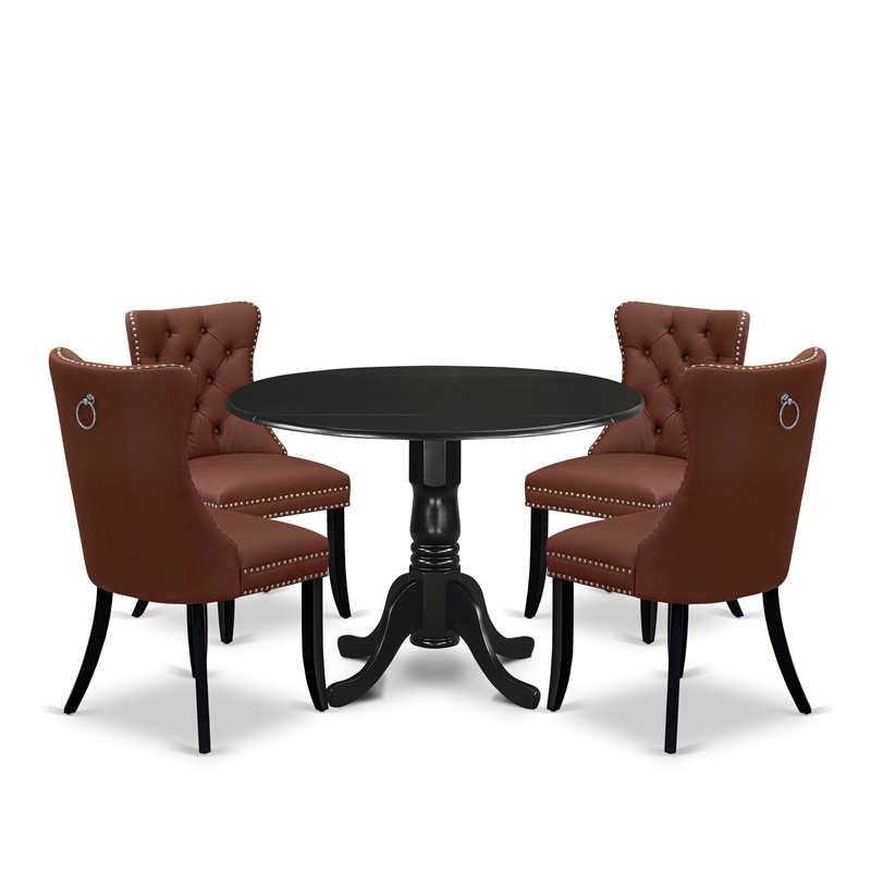 East West Furniture 5-Piece Dining Table Set in Black/Burgandy