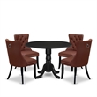 East West Furniture 5-Piece Dining Table Set in Black/Burgandy