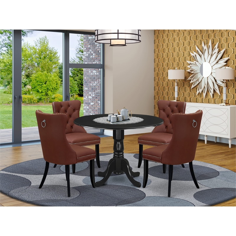 East West Furniture 5-Piece Dining Table Set in Black/Burgandy