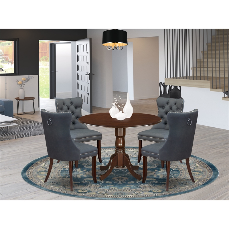 East West Furniture 5-Piece Dining Set in Mahogany/Platinum Gray