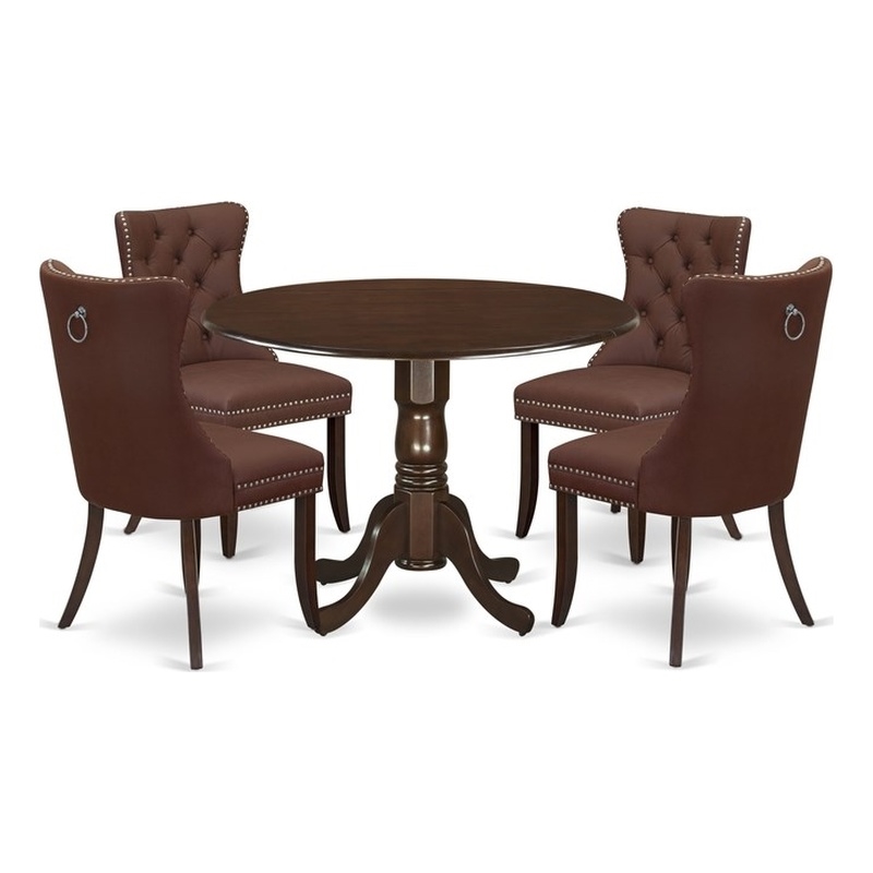 East West Furniture 5-Piece Kitchen Table Set in Mahogany/Burgandy