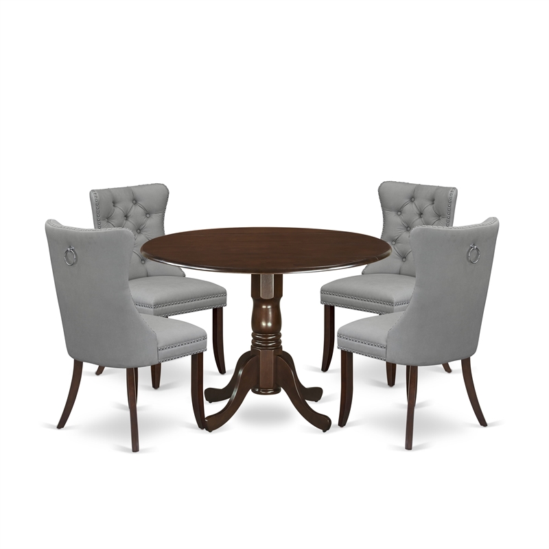 East West Furniture 5-Piece Dining Table Set in Mahogany/Light Gray