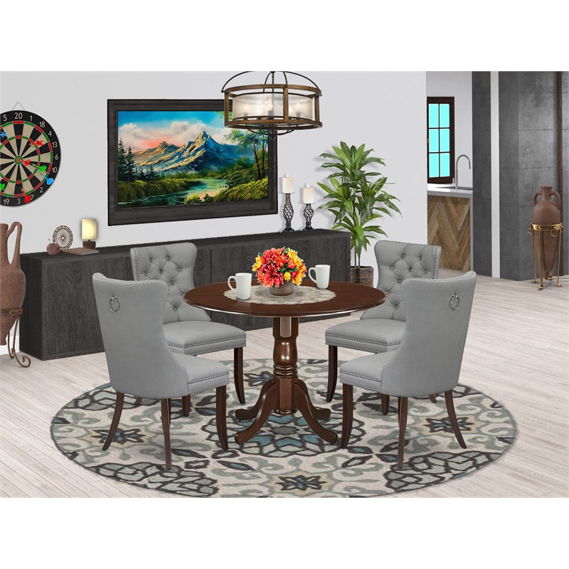 East West Furniture 5-Piece Dining Table Set in Mahogany/Light Gray