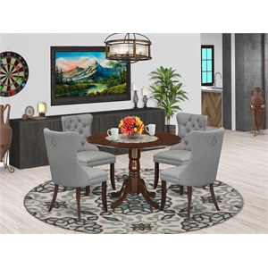 East West Furniture 5-Piece Dining Table Set in Mahogany/Light Gray