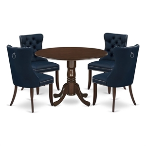 East West Furniture 5-Piece Kitchen Table Set in Mahogany/Navy Blue