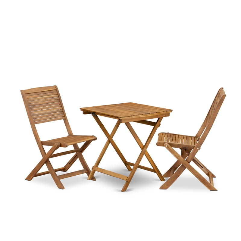 East West Furniture 3-Piece Outdoor Bistro Set in Natural Oil