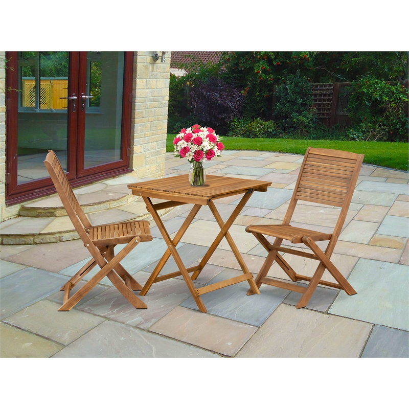 East West Furniture 3-Piece Outdoor Bistro Set in Natural Oil