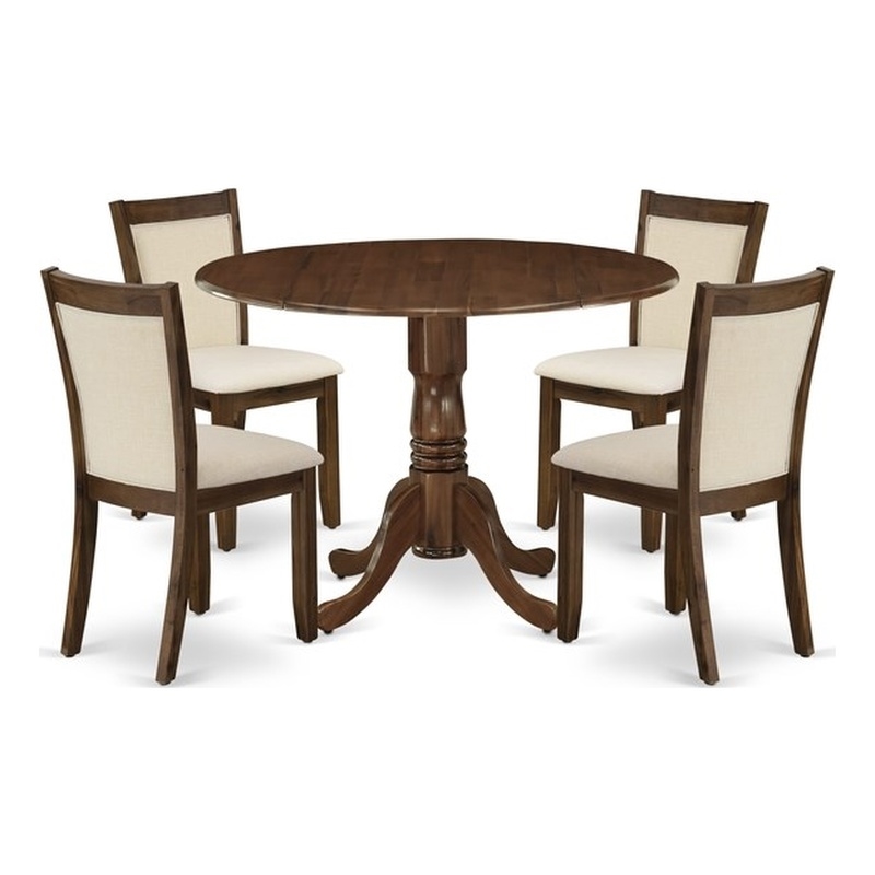 East West Furniture 5-Piece Dining Room Set in Antique Walnut/Light Beige