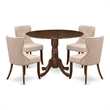 East West Furniture 5-Piece Kitchen Set in Antique Walnut/Light Tan