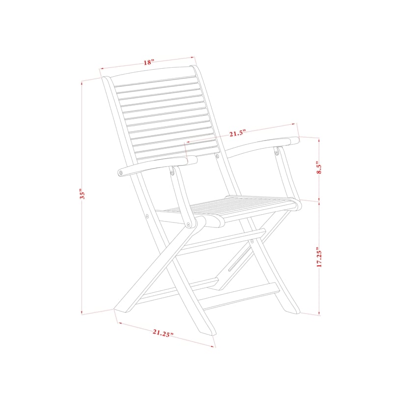 East West Furniture 2-Piece Outdoor Folding Arm Chair in Natural Oil