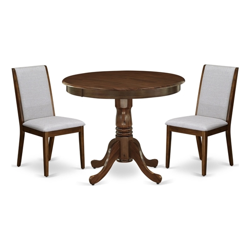 East West Furniture 3-Piece Dining Set in Antique Walnut/Gray