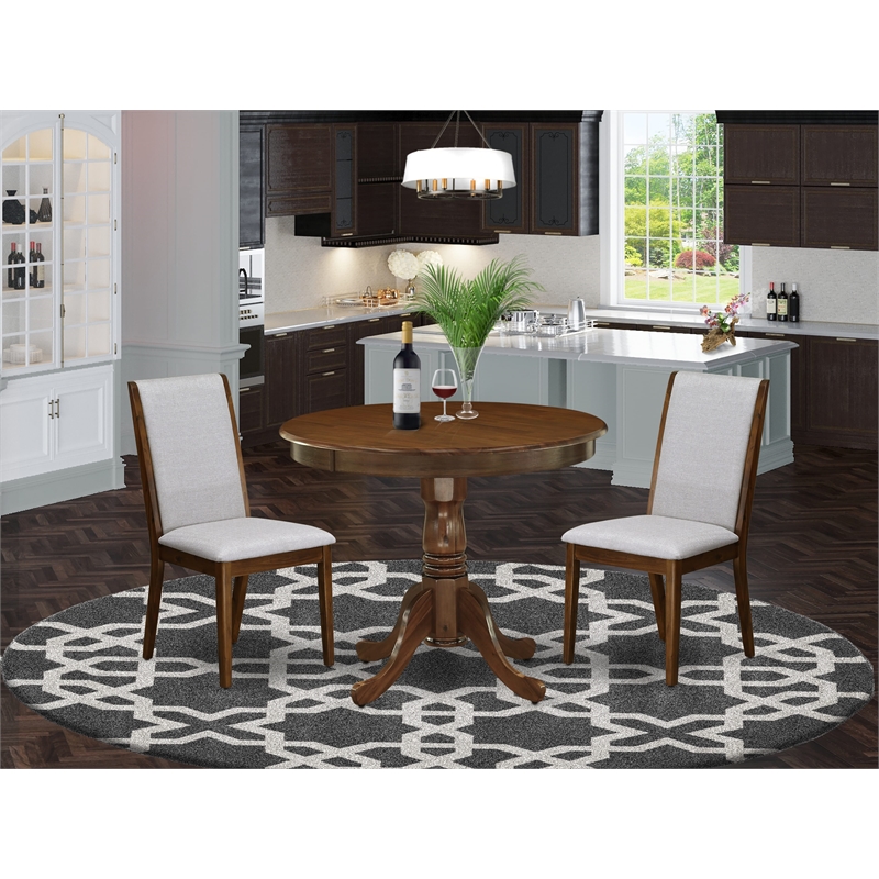 East West Furniture 3-Piece Dining Set in Antique Walnut/Gray