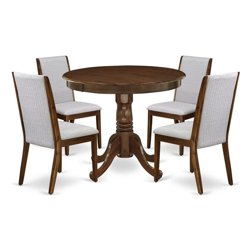 East West Furniture 5-Piece Dining Set for Small Spaces in Antique Walnut/Gray