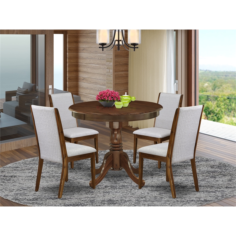 East West Furniture 5-Piece Dining Set for Small Spaces in Antique Walnut/Gray