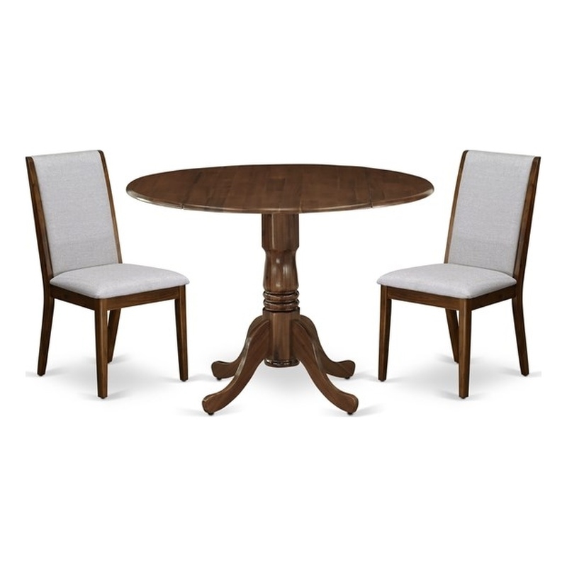 East West Furniture 3-Piece Dining Table Set  in Antique Walnut/Gray