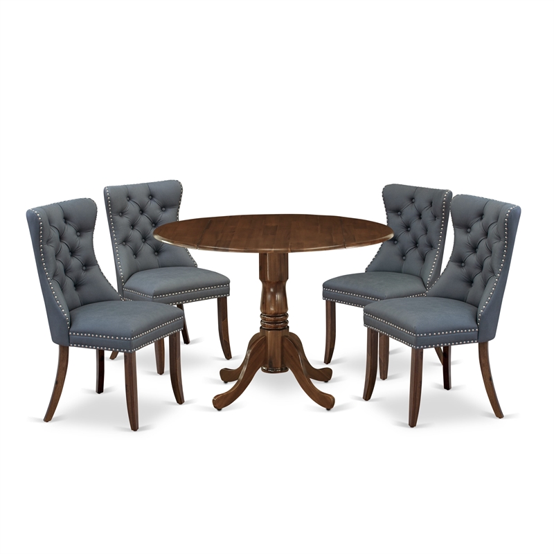 East West Furniture 5-Piece Dining Table Set in Antique Walnut/Platinum Gray