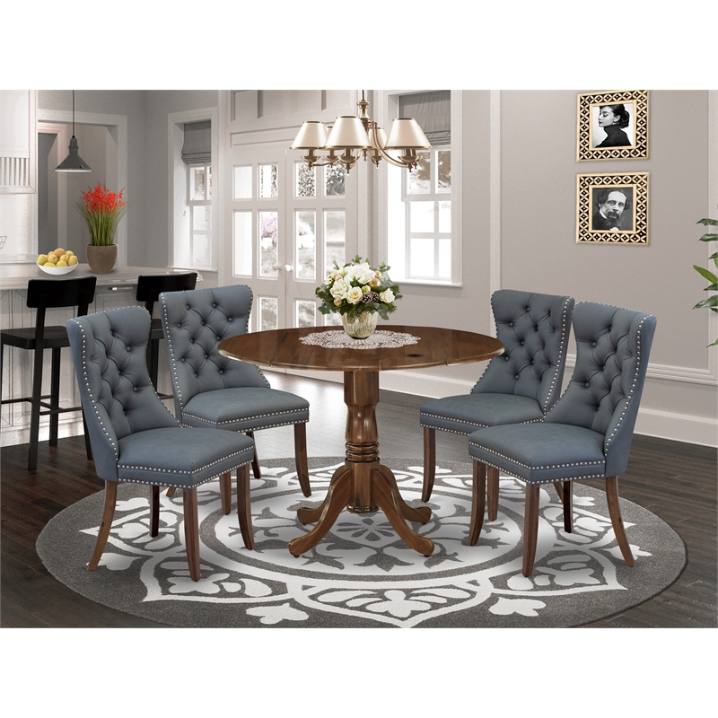 East West Furniture 5-Piece Dining Table Set in Antique Walnut/Platinum Gray