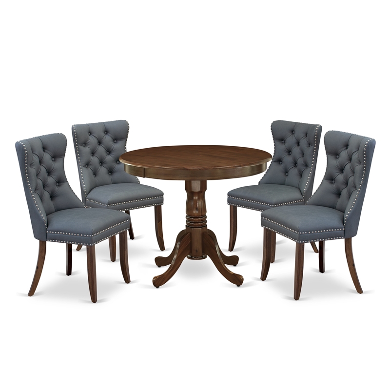 East West Furniture 5-Piece Kitchen Table Set in Antique Walnut/Platinum Gray