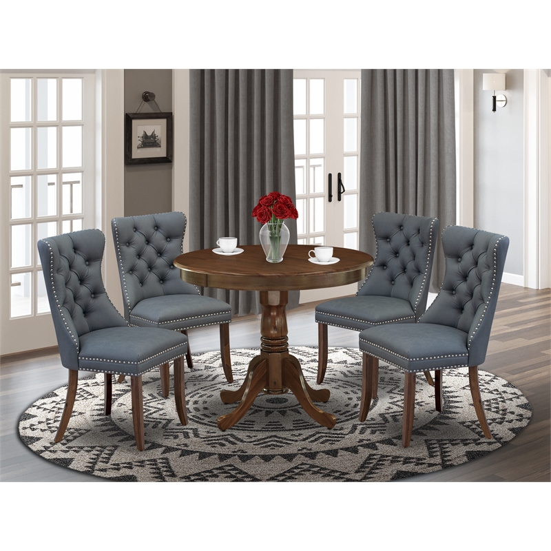East West Furniture 5-Piece Kitchen Table Set in Antique Walnut/Platinum Gray