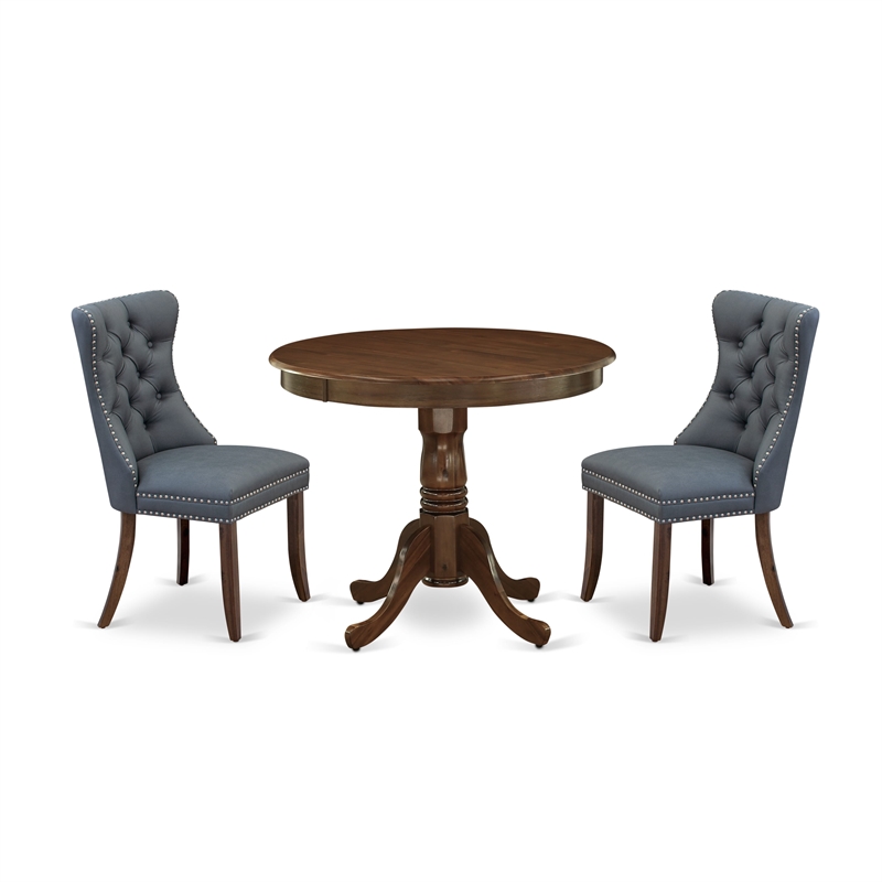 East West Furniture 3-Piece Kitchen Table Set in Antique Walnut/Platinum Gray