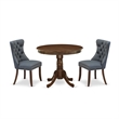 East West Furniture 3-Piece Kitchen Table Set in Antique Walnut/Platinum Gray