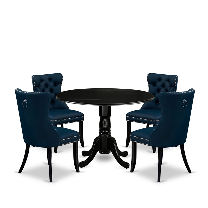 East West Furniture 5-Piece Modern Dining Table Set in Black/Navy Blue