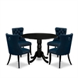 East West Furniture 5-Piece Modern Dining Table Set in Black/Navy Blue
