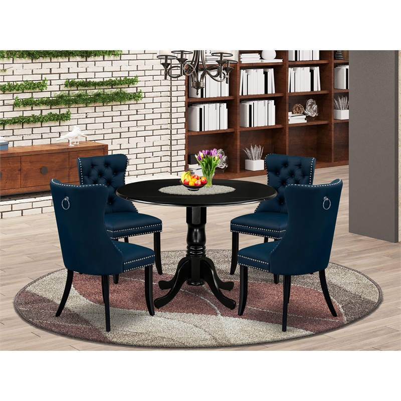 East West Furniture 5-Piece Modern Dining Table Set in Black/Navy Blue