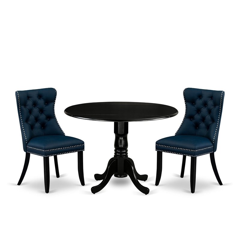 East West Furniture 3-Piece Dining Room Set in Black/Navy Blue