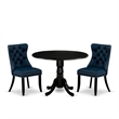 East West Furniture 3-Piece Dining Room Set in Black/Navy Blue