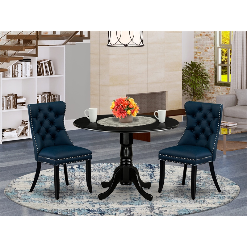 East West Furniture 3-Piece Dining Room Set in Black/Navy Blue