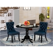 East West Furniture 3-Piece Dining Room Set in Black/Navy Blue
