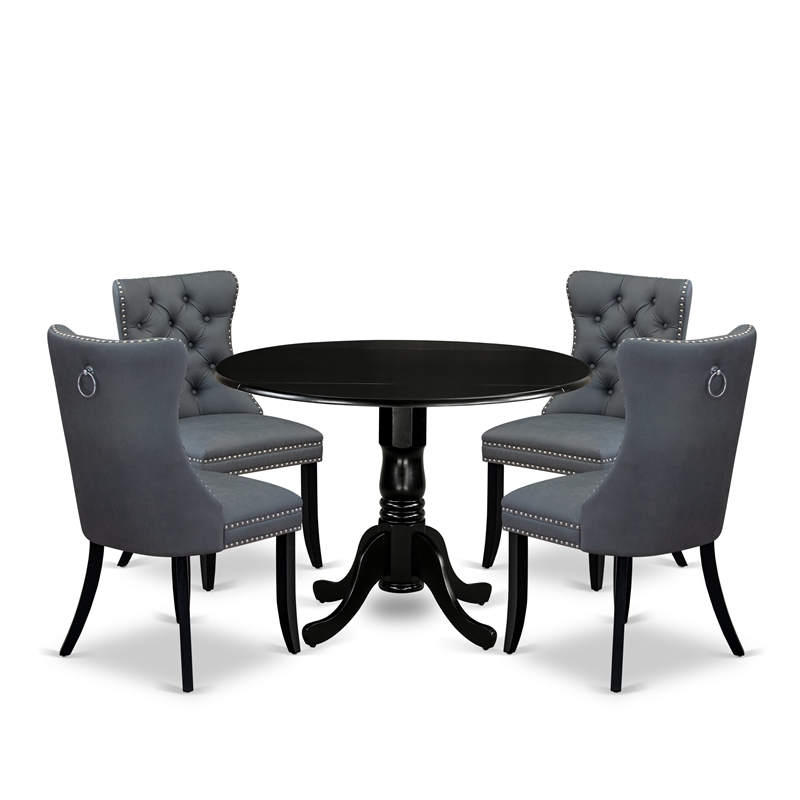 East West Furniture 5-Piece Dining Set in Black/Platinum Gray