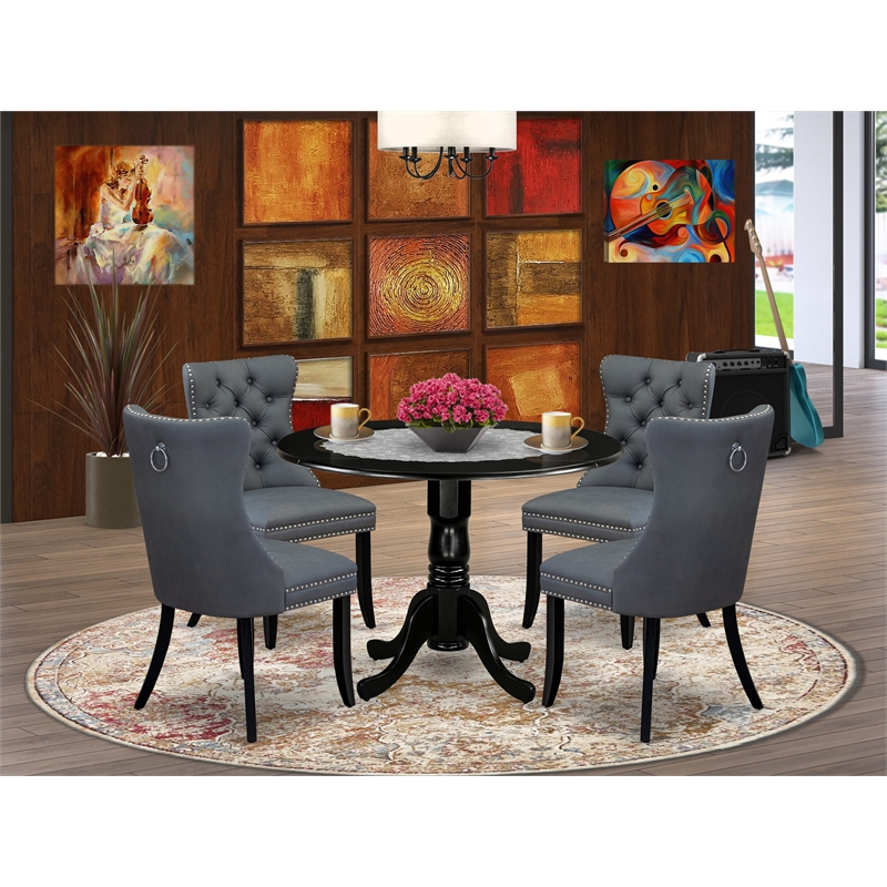 East West Furniture 5-Piece Dining Set in Black/Platinum Gray