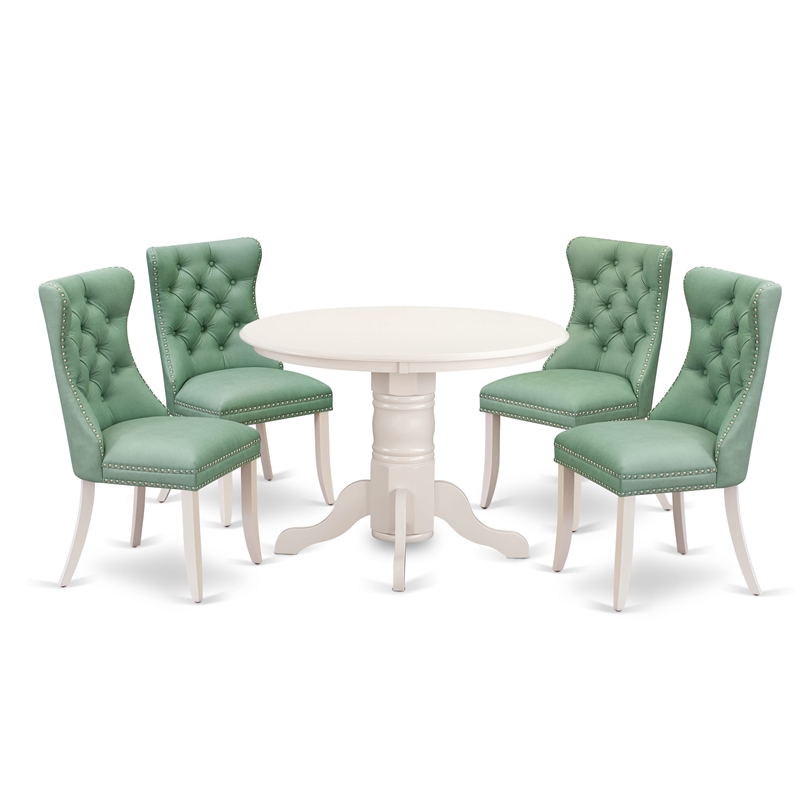 East West Furniture 5-Piece Kitchen Table Set in Linen White/Willow Green
