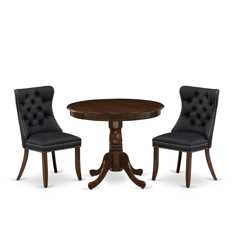 East West Furniture 3-Piece Kitchen Table Set in Antique Walnut/Dark Gray