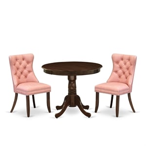 East West Furniture 3-Piece Dining Set in Antique Walnut/Beige Red
