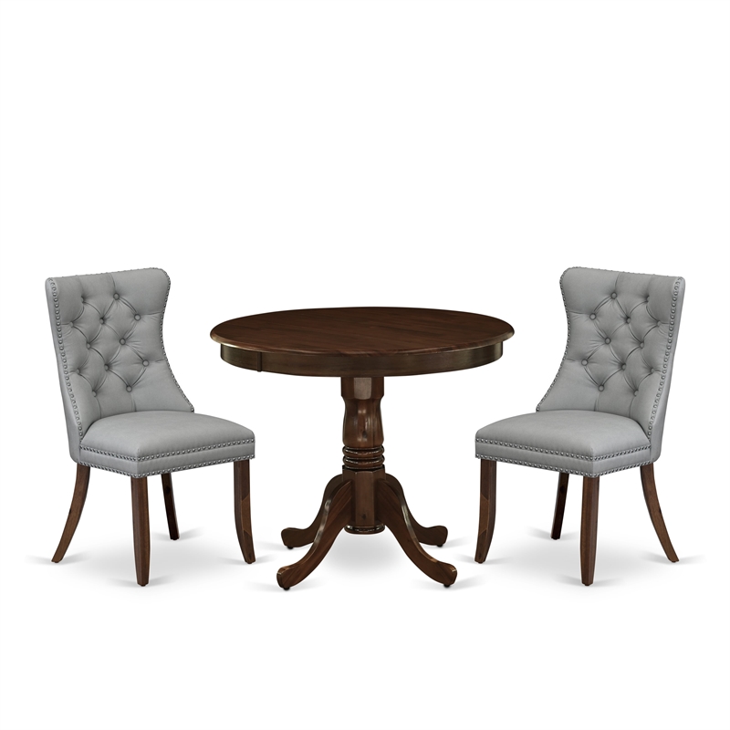 East West Furniture 3-Piece Dining Table Set  in Light Gray/Antique Walnut