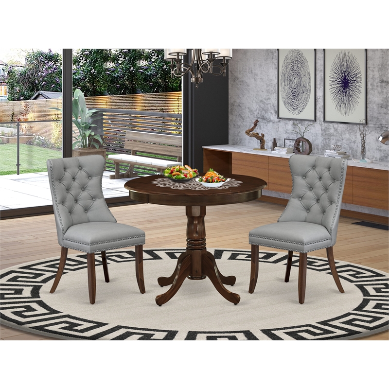 East West Furniture 3-Piece Dining Table Set  in Light Gray/Antique Walnut