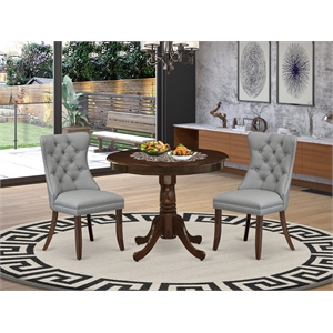 East West Furniture 3-Piece Dining Table Set  in Light Gray/Antique Walnut