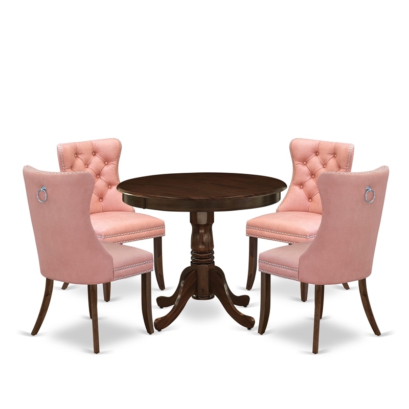 East West Furniture 5-Piece Dinette Set in Antique Walnut/Beige Red