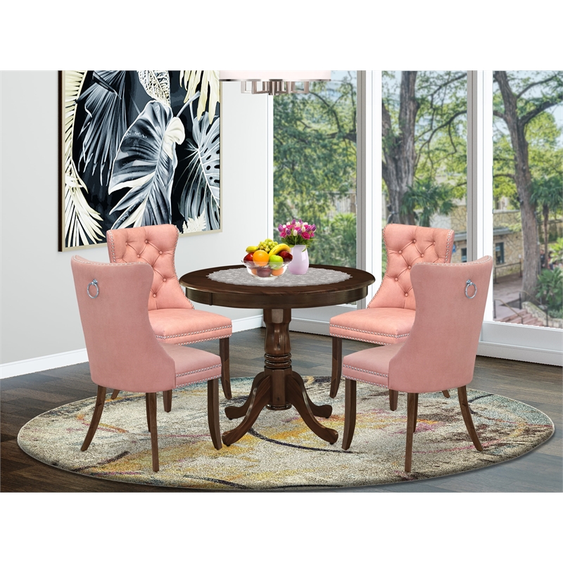 East West Furniture 5-Piece Dinette Set in Antique Walnut/Beige Red