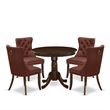 East West Furniture 5-Piece Kitchen Table Set in Antique Walnut/Burgundy