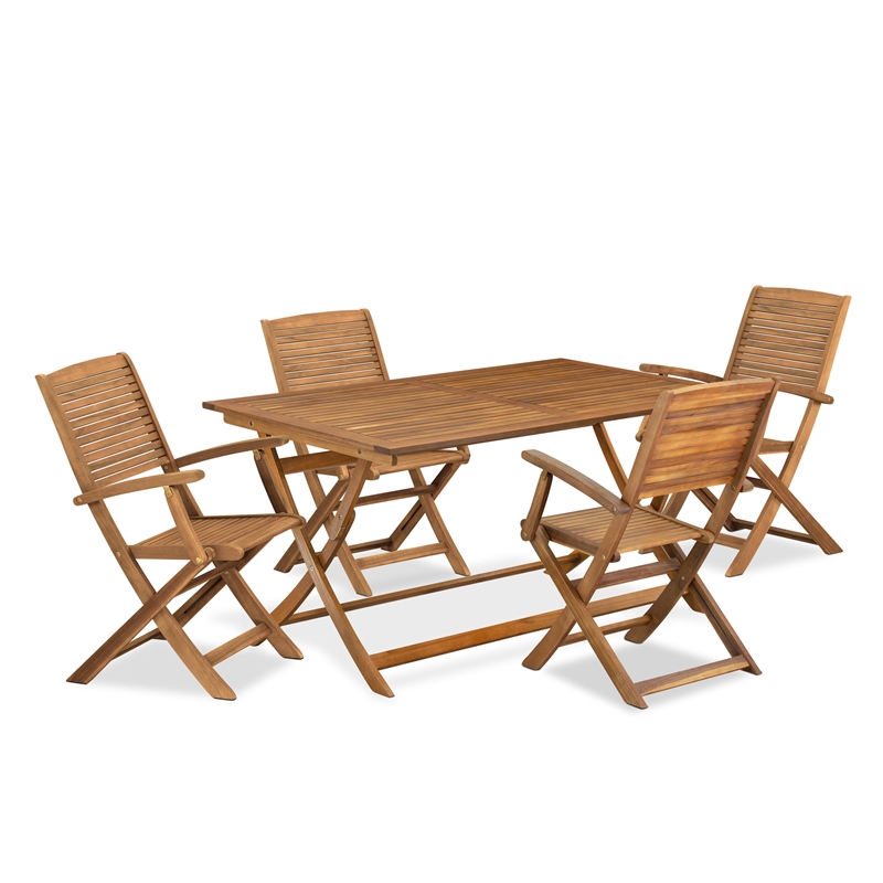East West Furniture 5-Piece Patio Dining Set in Natural Oil
