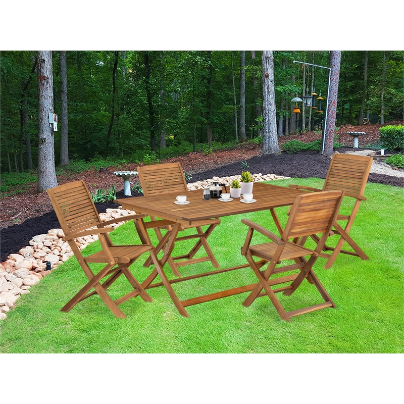 East West Furniture 5-Piece Patio Dining Set in Natural Oil