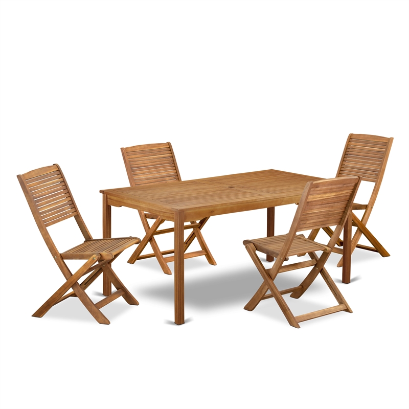 East West Furniture 5-Piece Patio Garden Table Set in Natural Oil